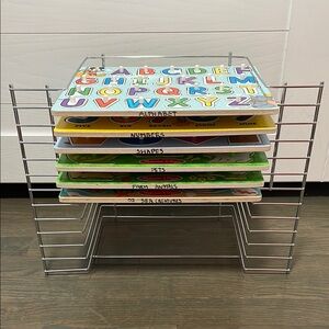 Melissa and Doug deluxe peg puzzle rack with 6 puzzle bundle 3 Disney 3 Animals